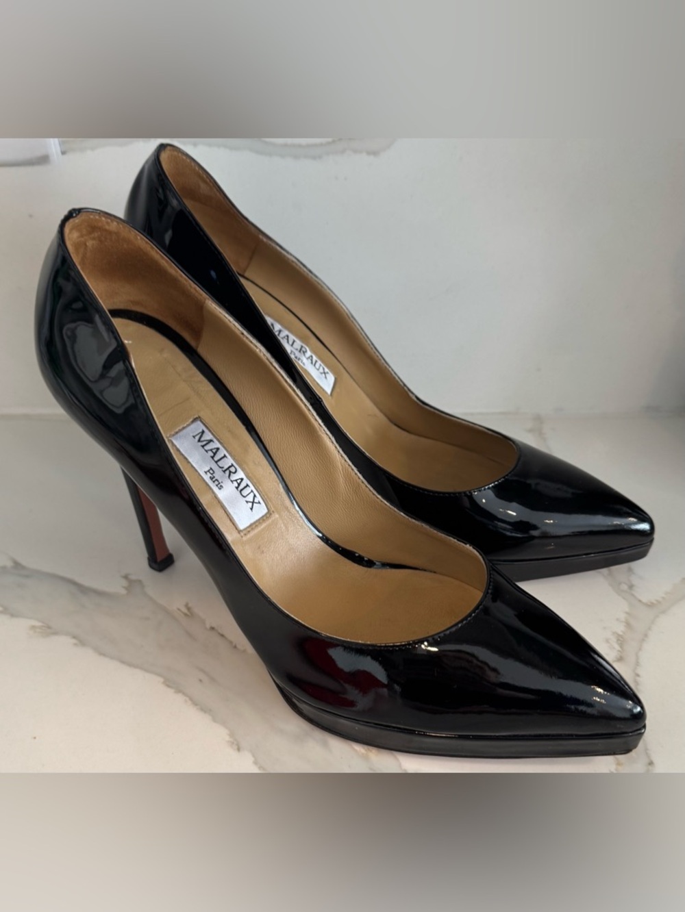 Malraux Paris Italy platform patent leather stiletto black heel party wedding 40
